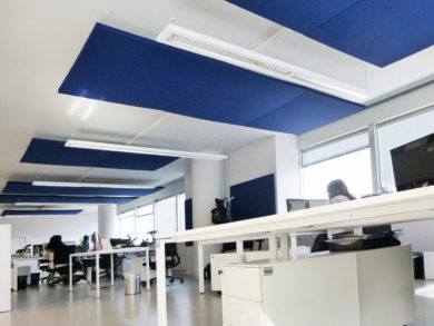 The background noise and sound absorbing ceiling panels 