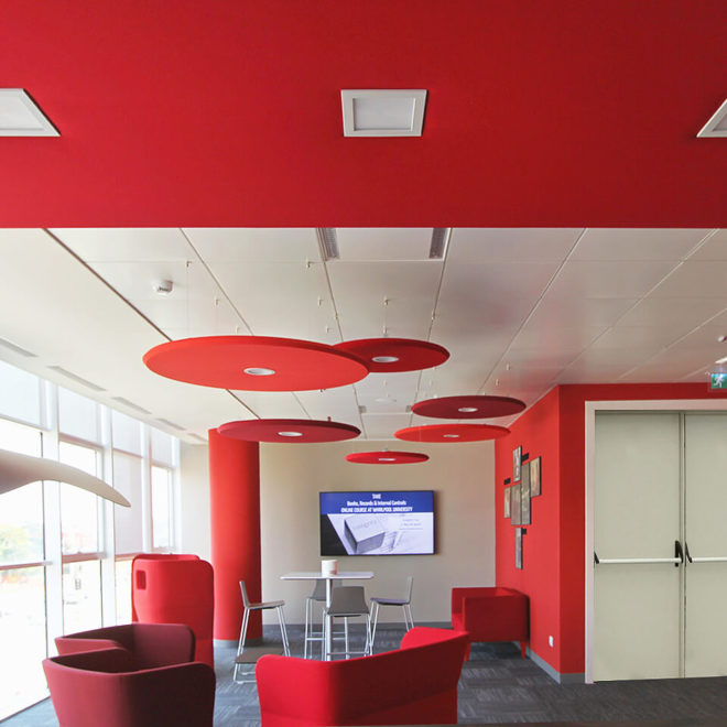 Coloured sound absorbing panels for open space