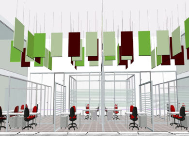 Sound absorbing design panels in office project