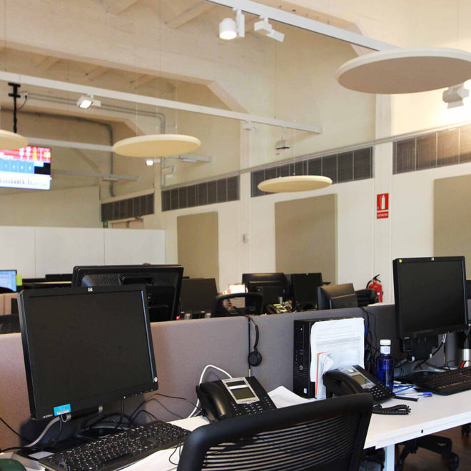 Round and square acoustic panels for the call center acoustics