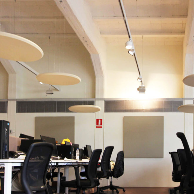 Covered sound absorbing panels with made in italy fabrics