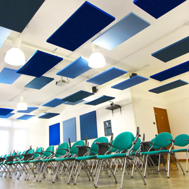 Panels from the ceiling in a conference room