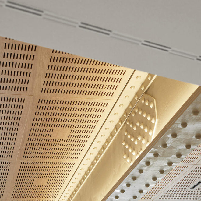 Acoustic false ceiling with Groovy Acoustic panels in a office