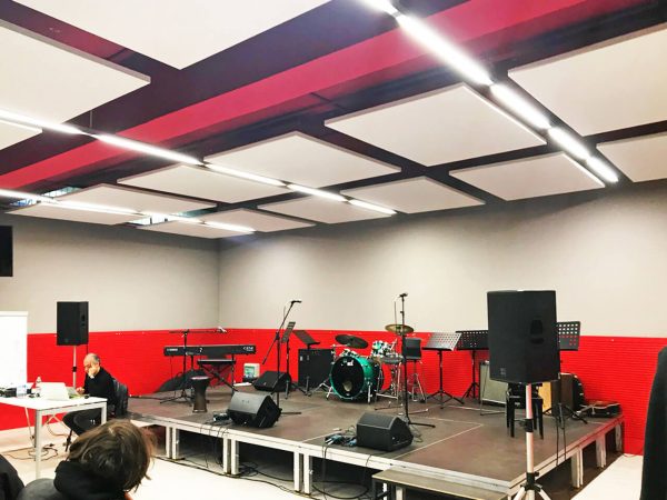 GoodVibes acoustic ceiling panels in a music school