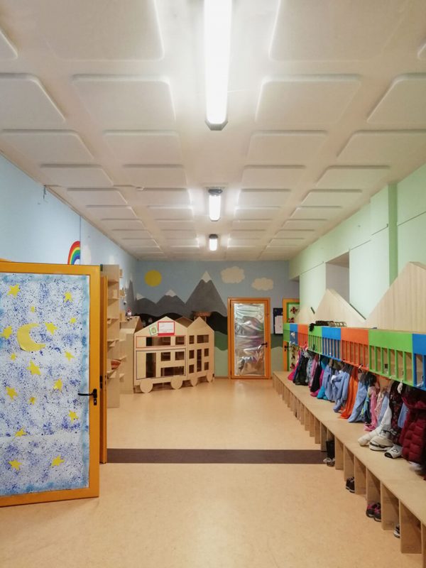 Economical acoustic panels for false ceiling in a school