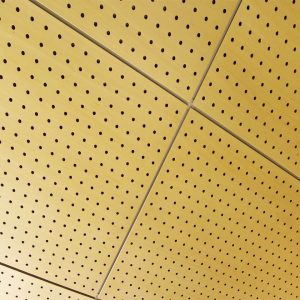 Perforated wood panels for workspaces false ceiling