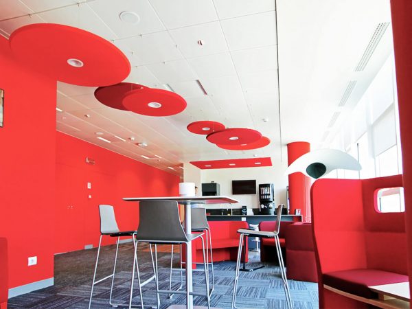 Red circular sound absorbing panel