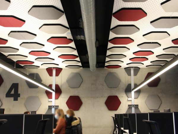 EasyFiber coloured sound absorbing panels in a call center