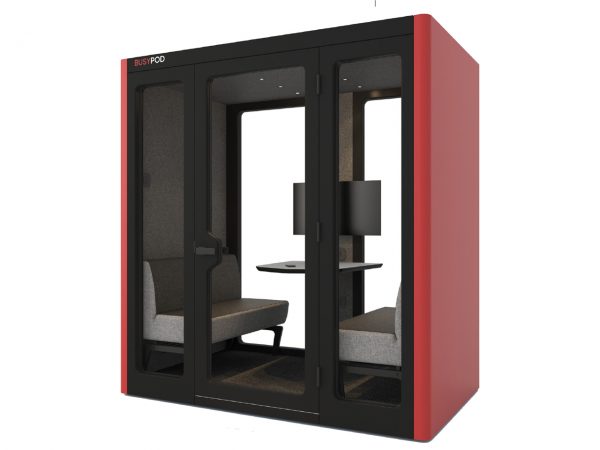 Big red phone booth for business meetings