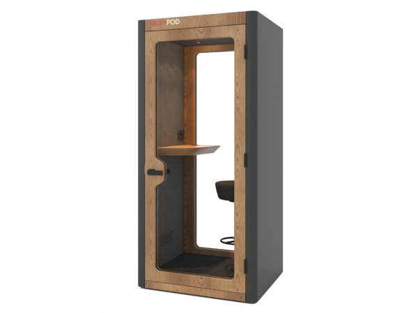 Phone booth sound absorbing with dark grey external walls