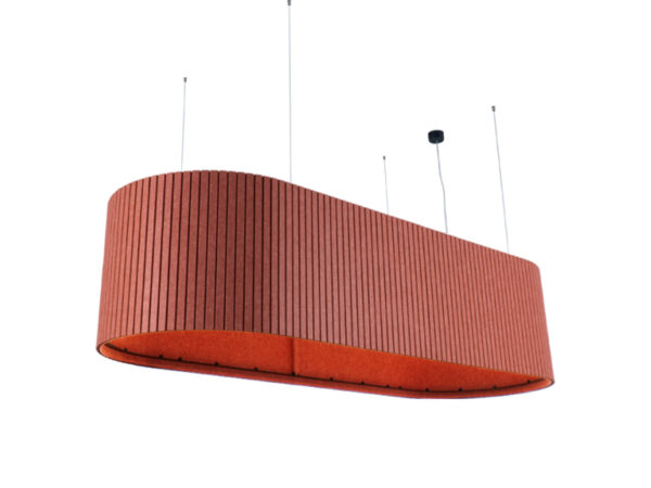 Lámparas fonoabsorbentes en fieltro rojo acústica para entornos profesionales