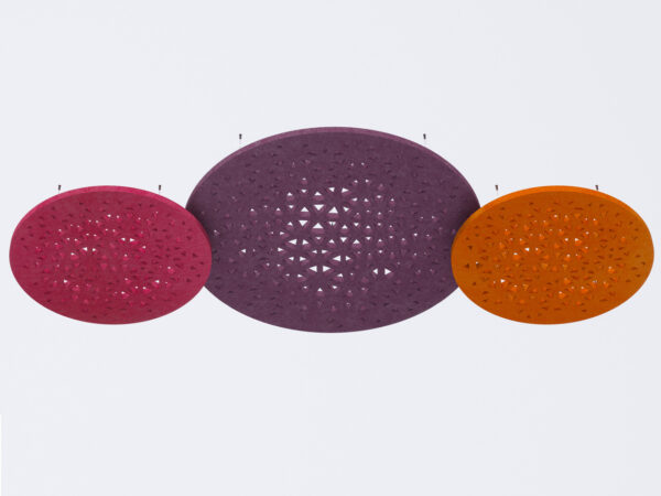 Paneles fonoabsorbentes suspendidos circulares y de colores de diseño