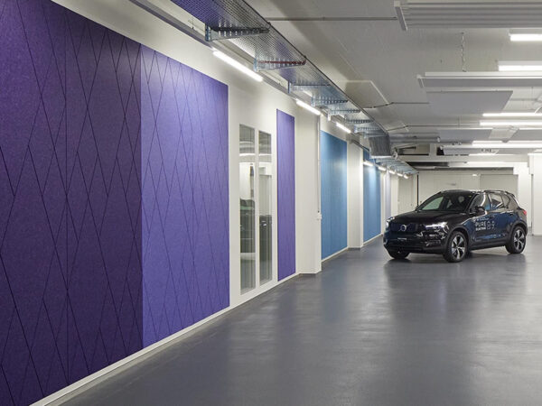 Revestimientos murales acústicos a pared violeta absorción de sonido