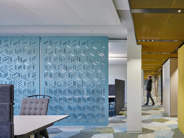 Tende fonoassorbenti di design azzurro aree di lavoro