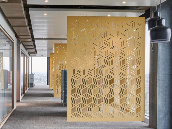 Tende fonoassorbenti di design giallo corridoio spazi di lavoro