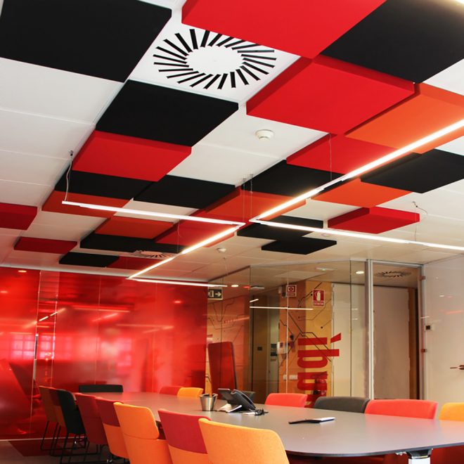 GoodVibes red, black and orange acoustic panels