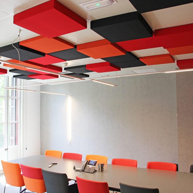 Square acoustic ceiling panels with different thickness