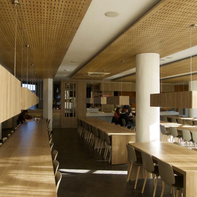 Sound absorbing panels for restaurants  in slatted wood