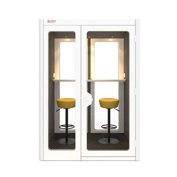 Call booth medium dimensions stools inside and white walls