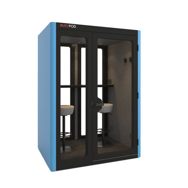 Cabina telefónica revestimiento interno en fieltro y paredes lacadas azul