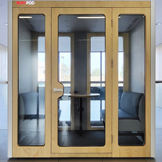 Phone booth for business meetings big sofas table interiors work