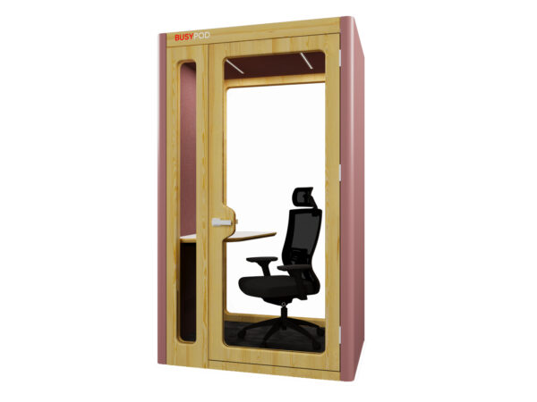 Soundproof phone booth for one person with table and coloured walls