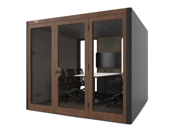 Cabina acustica grande per ufficio openspace con pareti di colore laccato nero